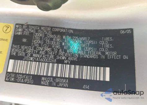 2006 Toyota Highlander Hybrid V6 z USA, uszkodzony, nr VIN JTEDW21A160003268